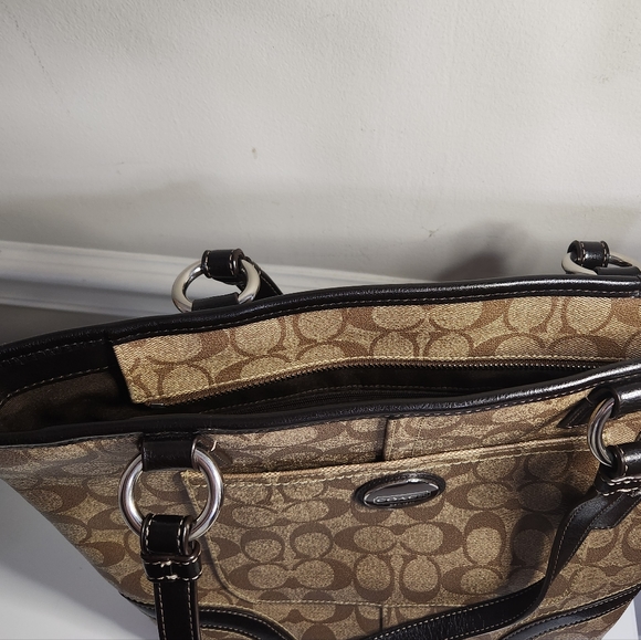 Coach F18917 Peyton Tote Tan Khaki Signature PVC Brown Trim Handbag - Picture 11 of 11